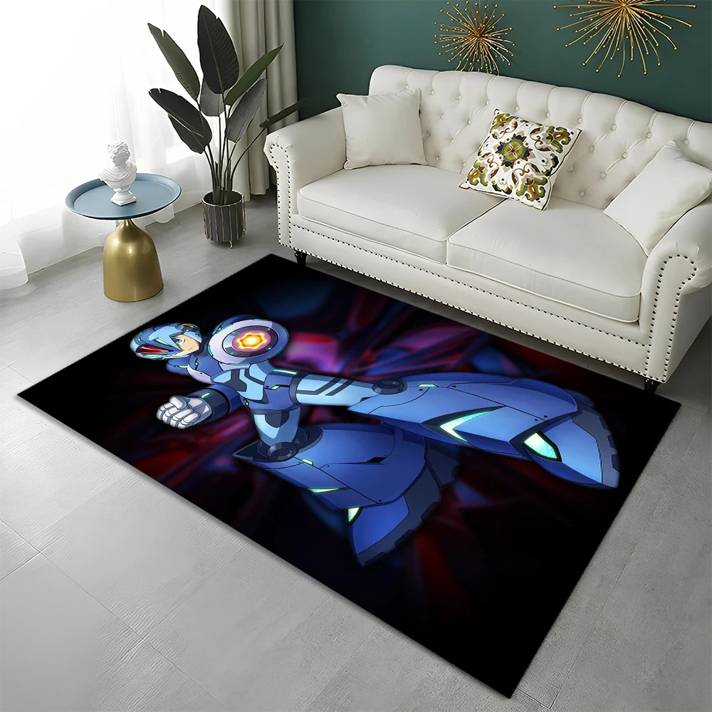 Retro Games Megaman Rockman Cartoon Carpet Rug for Home Living Room Bedroom Sofa Doormat Decor,Child Area Rug Non-slip Floor Mat