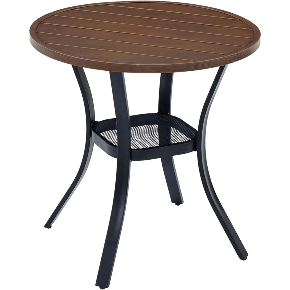 

27.5" Outdoor Round Patio Table for Lawn Garden, All Weather Metal Round Patio Dining Table with Storage Shelf