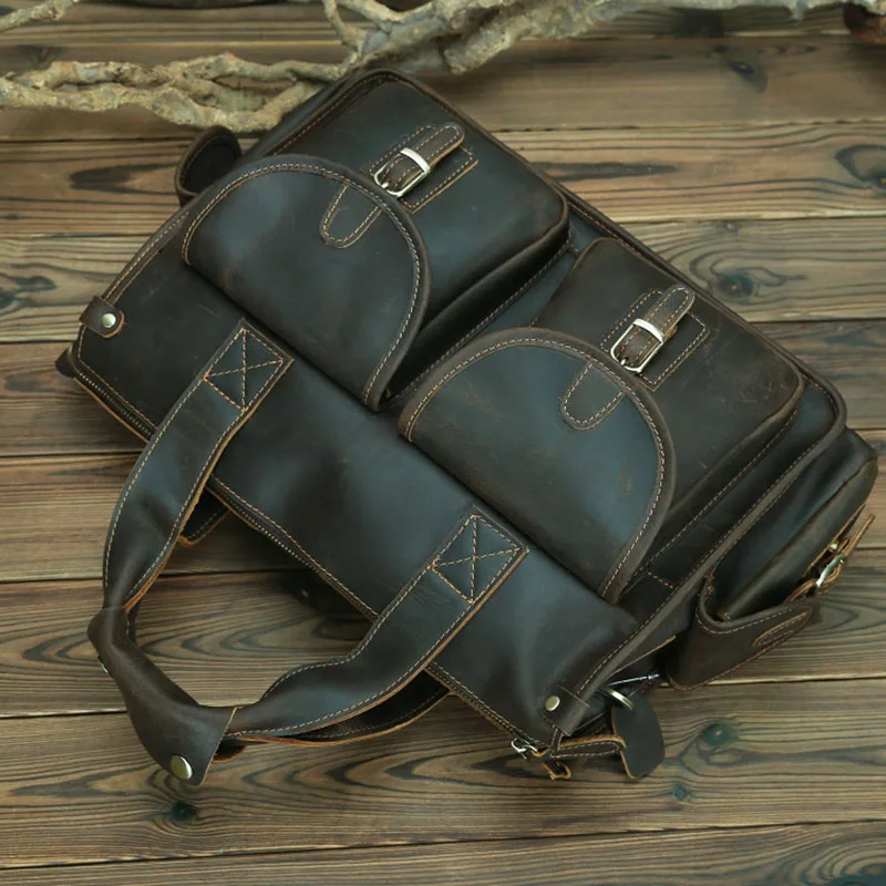 Maletín Vintage de cuero de vaca genuino para hombre, bolso para ordenador portátil de 15 pulgadas, bolso de mensajero de negocios, bolso de mano de trabajo