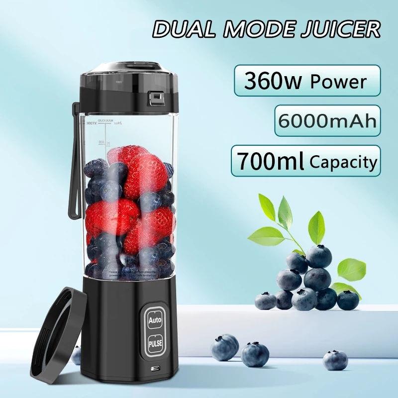 Wireless Portable Juicer Maker Blender 6000mAh Battery Dual Modes Multi-use Electric Juice Cup Smoothie Grinder Fruit Blender