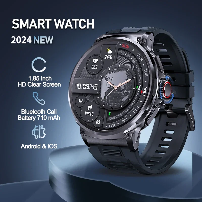 

2024 New Men Outdoor Smartwatch 710 Mah Large Battery 1.85 Inch HD Display Men Smart Watch GPS Sports Tracker HD Bluetooth Call