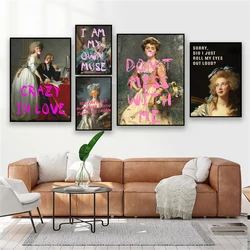 Retro Funny Altered Art Poster Vintage Portrait Print Pink Quote Canvas Painting Rococo Baroque Poster Gallery Home Wall Decor