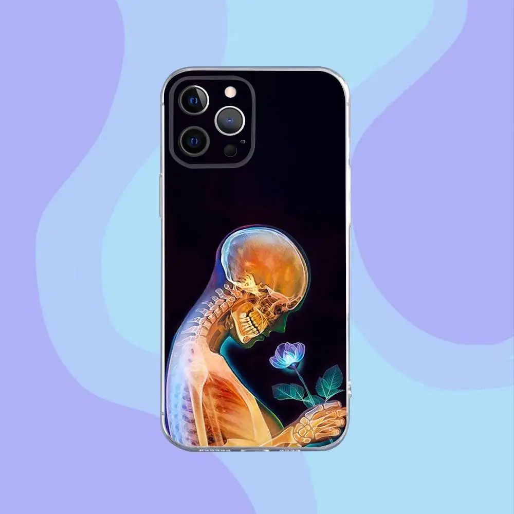 حافظة هاتف X-RAY هيكل عظمي شعاعي لهاتف آيفون 16,15,14,13,12,11 Pro,Max,Plus,X,XS,XR,SE,سيليكون شفاف صغير ناعم
