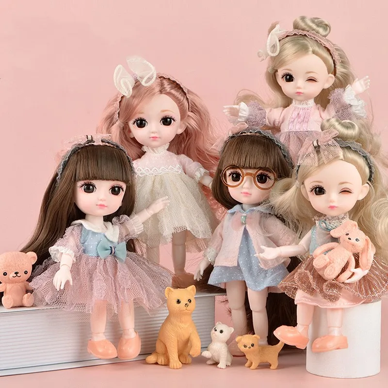 

New 17cm BJD Mini Doll 13 Movable Joint Girl Baby 3D Big Eyes Pretty Makeup DIY Toy Doll With Clothes Dress Up 1/12 Fashion Doll