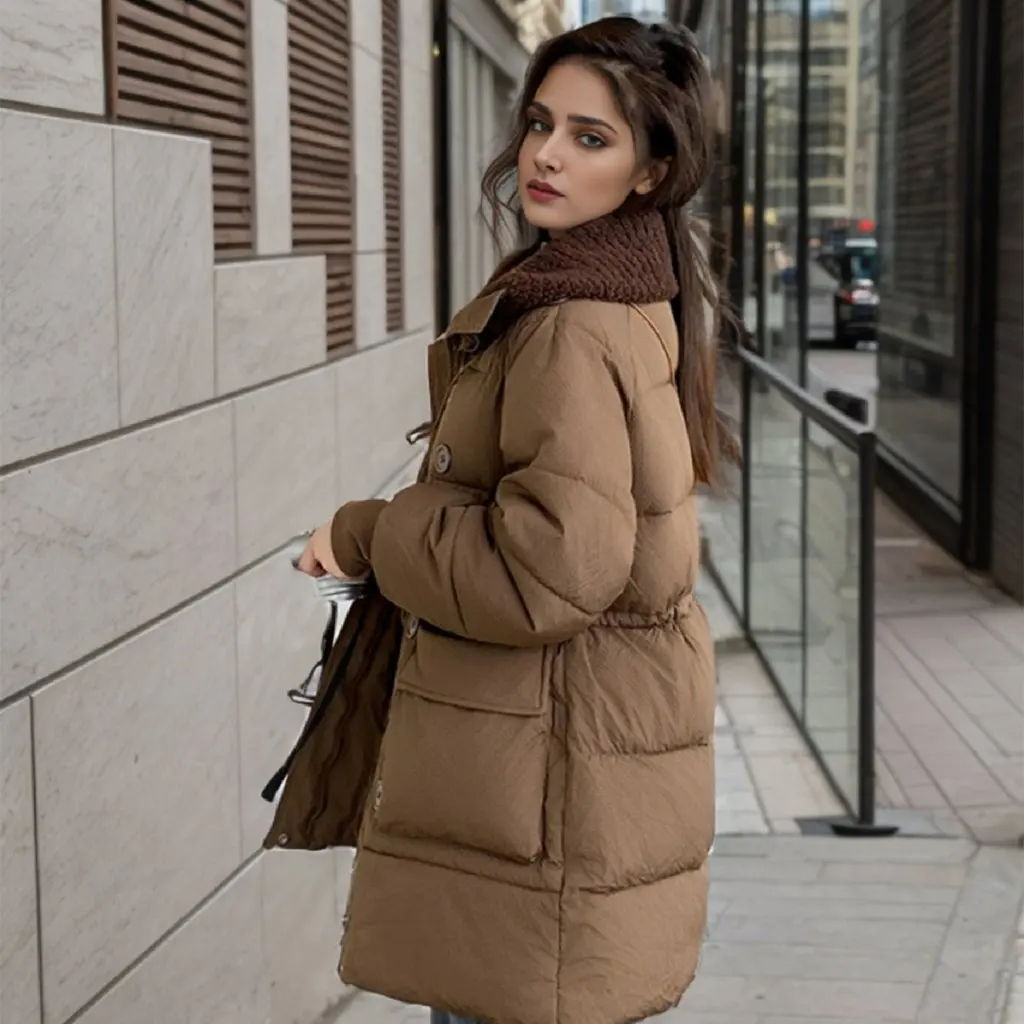 

Women's Cotton-Padded Coat Lapel Mid-Length down Jacket Small Bread Style Winter Wear New Dopamine Fashion