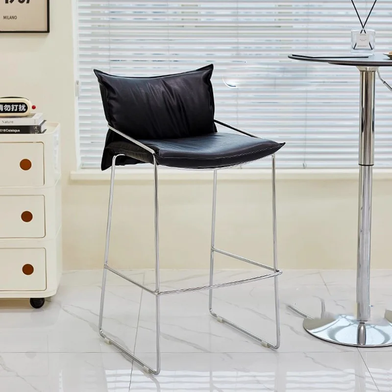 

-+-Hairdressing Designer Bar Stools With Back Nordic Soft Counter Office Bar Chairs Restaurant Balcony Bancos De Bar Home Furnit