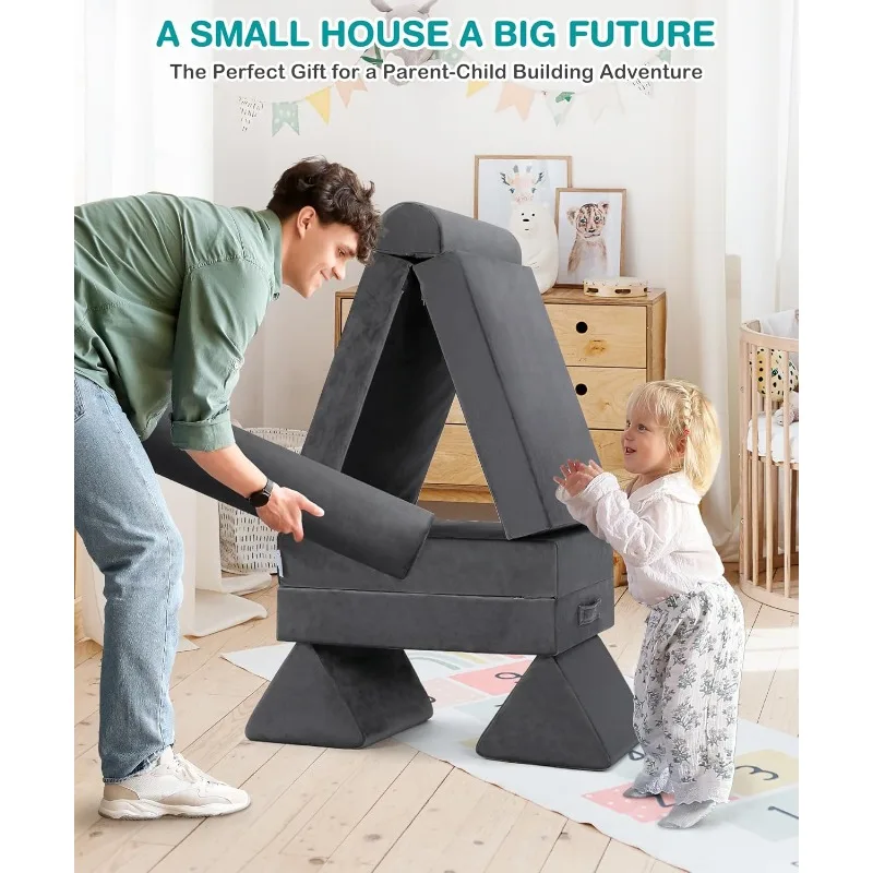 Canapé modulaire gris sidéral pour enfants, ensemble cadeau, meubles de construction, salle de jeux et chambre à coucher, plus de 350 meubles, bricolage