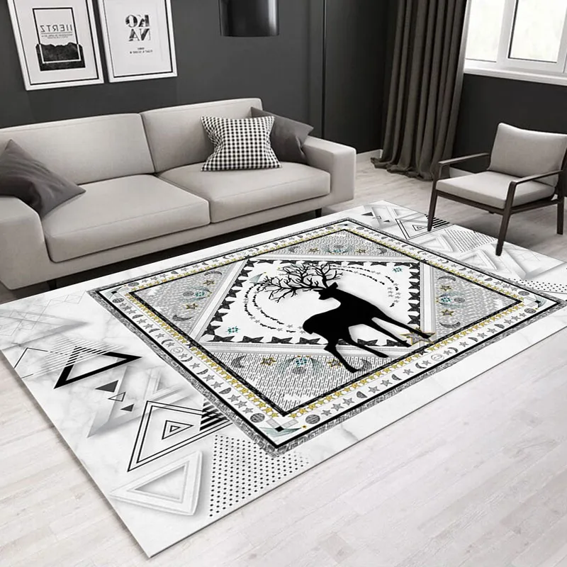 

Reese Velvet Fleece Living Room Carpet Bedroom Large Rug Parlor Modern Geometry White Triangle Elk Floor Protector Washable Mat