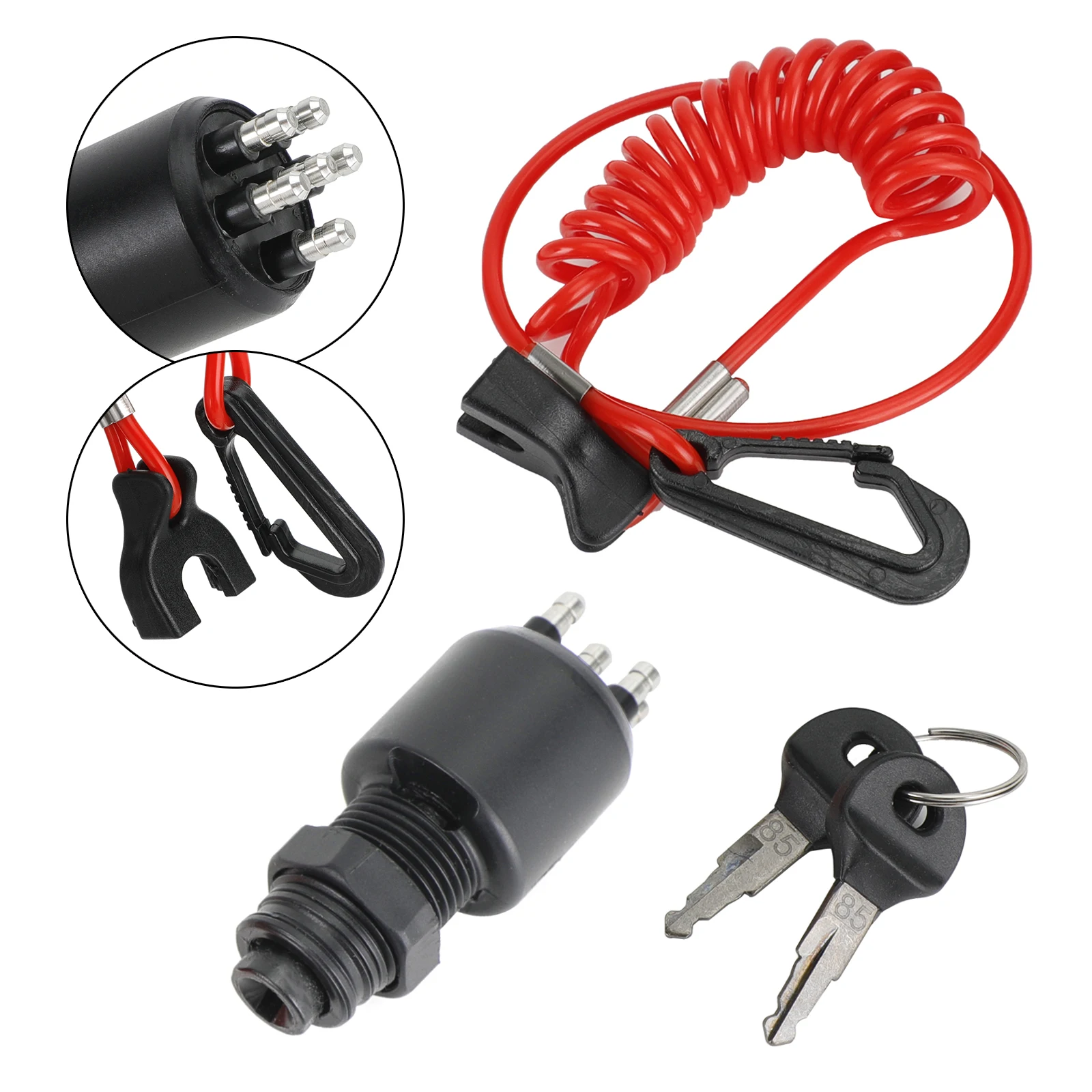 Topteng Ignition Key Switch & Safety Lanyard fit for Johnson Evinrude 5005801 175974 Motorcycle Accessories