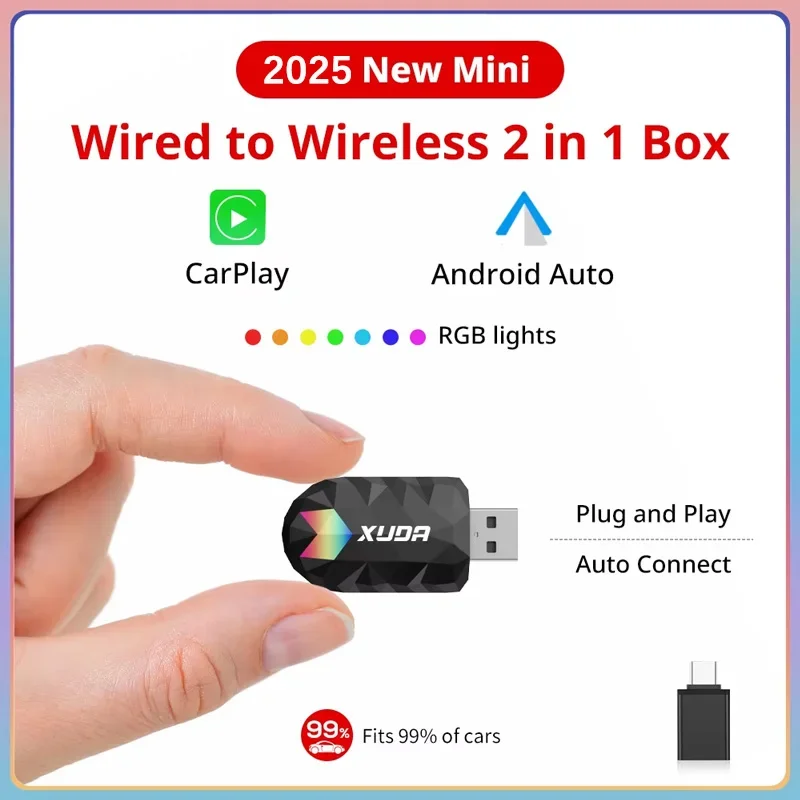 XUDA 2w1 Bezprzewodowy CarPlay AI Mini Box Android Auto Box Plug&Play Automatyczne połączenie Kompatybilny ze 99% samochodów Do radia samochodowego