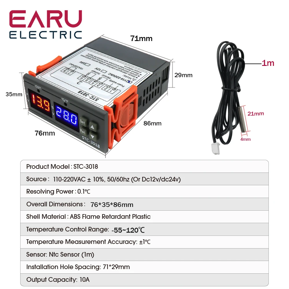 Imagem -03 - Led Digital Controlador de Temperatura Termostato Termorregulador Incubadora 12v 24v 110v 220v Stc1000 Stc3008 Stc-3018 Stc-3028