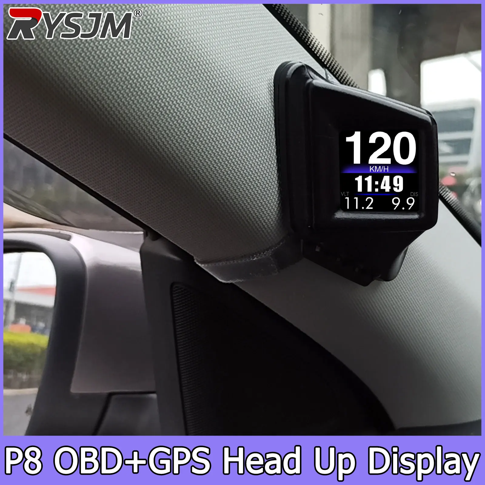 Wyświetlacz HUD P8 OBD2+GPS, prędkościomierz, komputer pokładowy, tachometr samochodowy, obrotomierz, wskaźnik doładowania turbo, ciśnienie oleju, temperatura wody.