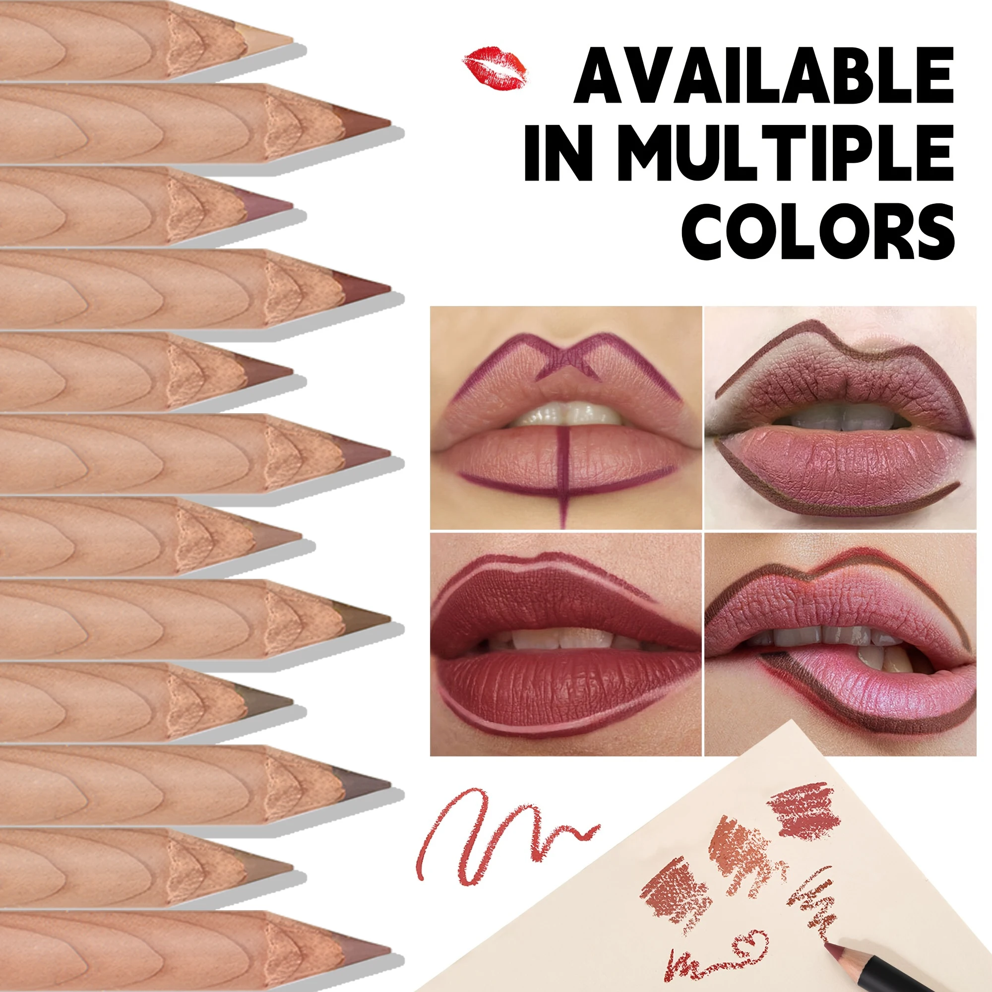 Set di 6 matite per labbra in legno ultra fine da 6 pezzi/set - Vellutate, setose, impermeabili, opache, a lunga durata, 18 colori naturali per labbra.