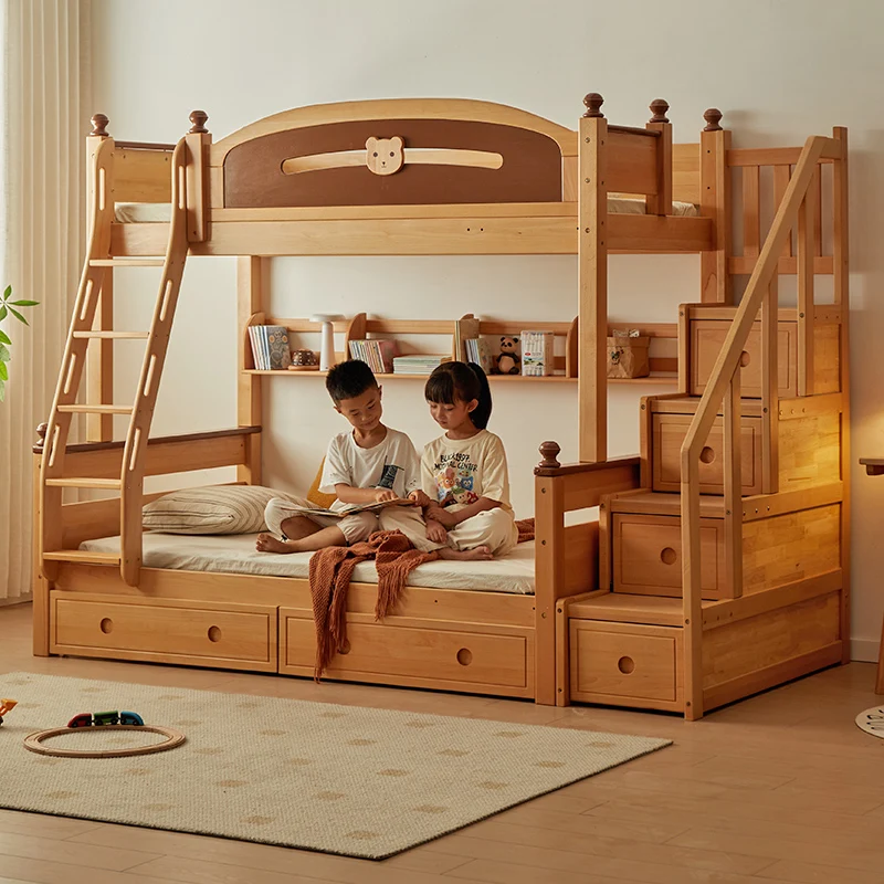 European Beech Wood Adult And Children's Bunk Bed High And Low Bedroom Furniture With Solid Wood For Home Use
