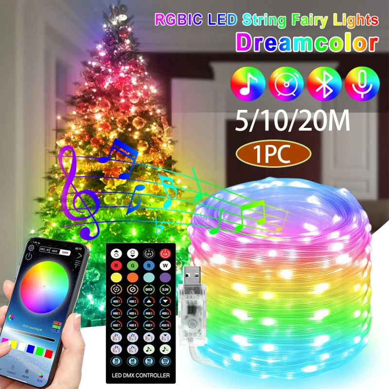 Decor Led Light USB Bluetooth App Control RGBIC Garland Wire Fairy Light LED lampada a stringa di rame lampada per decorazione di nozze 5/10/20M