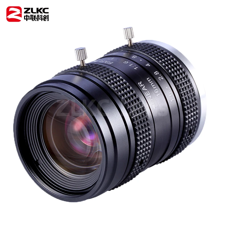 ZLKC 1 นิ้วเลนส์กล้อง 16 มม.เลนส์โฟกัสคงที่ 5MP C Mount Manual Iris F1.6-22 การบิดเบือนต่ําสําหรับเครื่อง Vision กล้อง