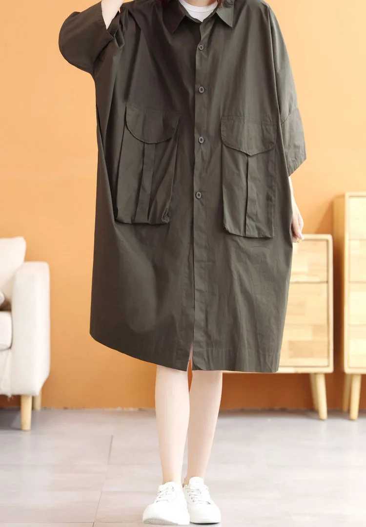 فضفاض الكورية Sle المرأة الصيف irt الدكتور مع كيتس كبيرة الفنية بدوره إلى أسفل طوق H-الخط منتصف طول ألف خط الدكتور