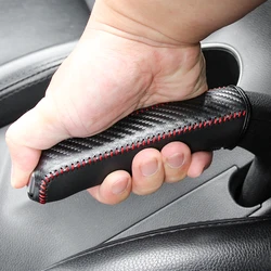 Carbon Fiber Car Leather Handbrake Cover Protective Sleeve Hand Brake Protection Car Interior Accessories