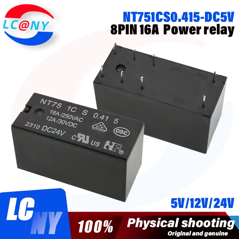 1Pcs New Original Relay HF115F NT75 1C S 0.41 5 NT751CS0.415 DC5V DC12V DC24V 8PIN 16A Power relay NT751CS0.415-DC5V Relay