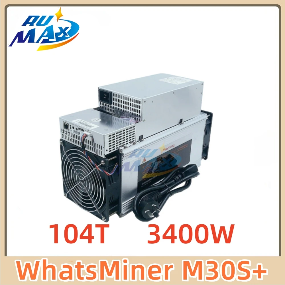 

MicroBT WhatsMiner M30S+ 104TH/s SHA-256 Bitcoin Miner - 34J/TH Efficiency with 3468W Power & AC220-240V PSU Fast Shipping
