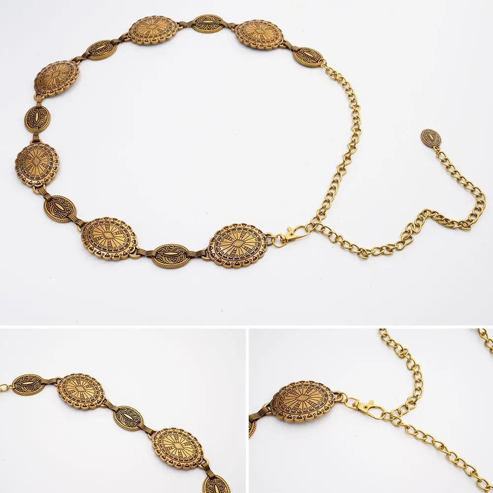 الرجعية المرأة المعادن الخصر سلسلة أحزمة النساء موضة البوهيمي العرقية قابل للتعديل كونشو زنار للسترات فساتين الجينز 1 قطعة #5