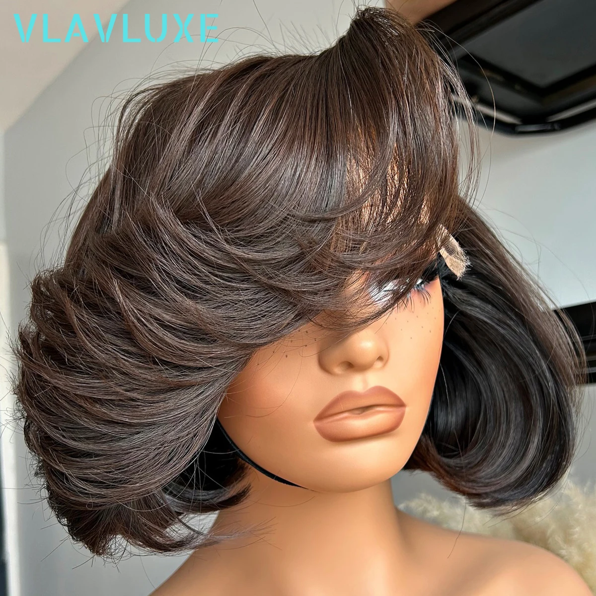 

Объемная волна Бесклеевые коричневые парики из человеческих волос Плотность 300 13 × 6 HD Прозрачные кружевные фронтальные парики Предварительно сорванные бразильские парики Remy