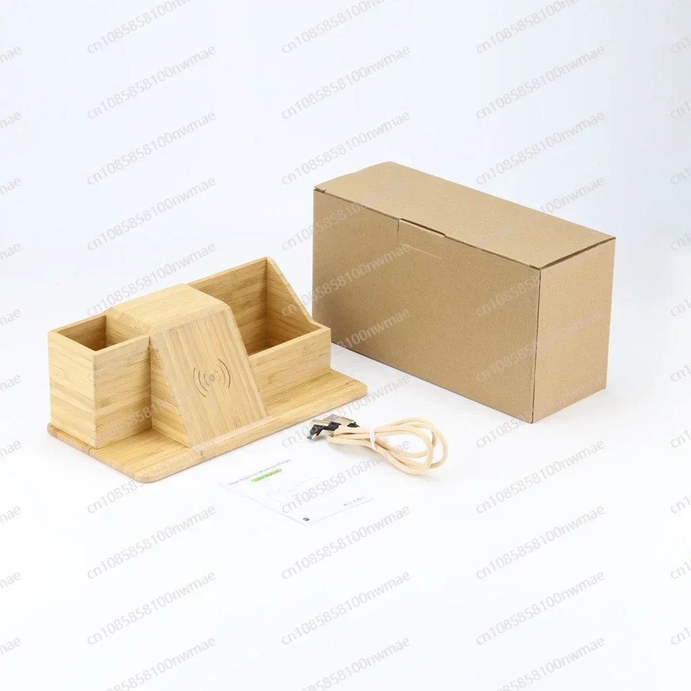 Pen‑Holder With Wireless Charger Handmade Bamboo Desk Organizer Office Desktop Decoration Gift