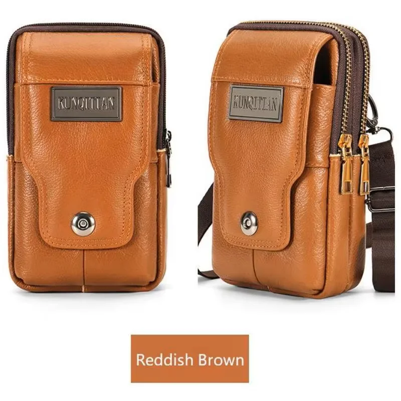 Herren-Umhängetasche aus echtem Leder, große Kapazität, Gürteltasche, Outdoor-Arbeits- und Reisetasche, Handyhalter, Schultergurt – Detail 14