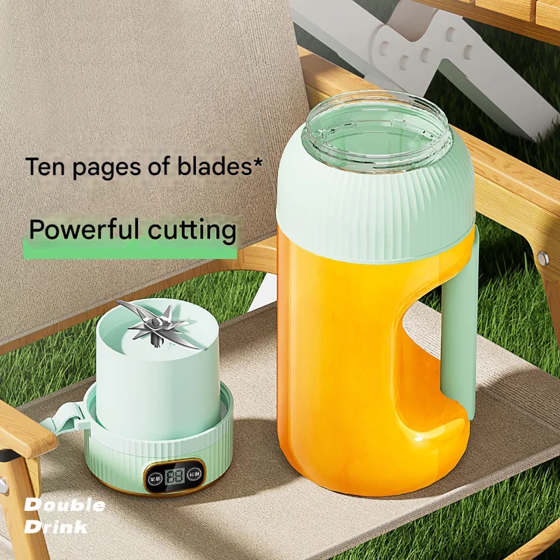 

C006-Зеленая сверхбольшая портативная соковыжималка емкостью 40,58 унций с двумя крышками, перезаряжаемая от USB, включает в себя силиконовую соломинку и кабель Type-C