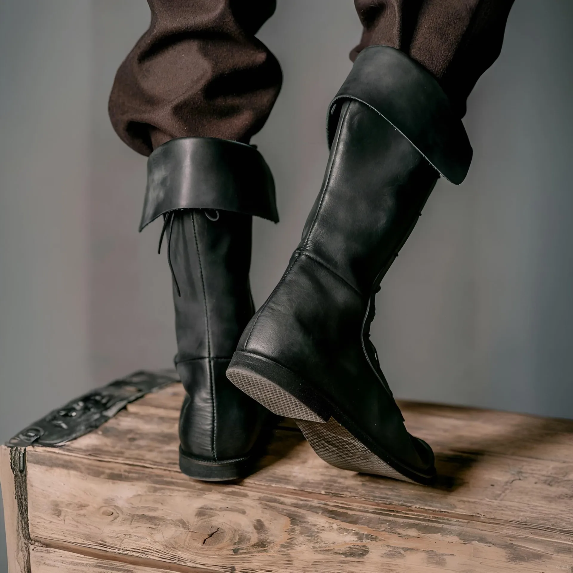 Herren Retro Mittelalterliche Renaissance-Stiefel Ritter Piraten Cosplay Schuhe PU-Leder Flache Halbhohe Stiefel für Halloween Rollenspiel Party Kriegerstiefel – Detail 14