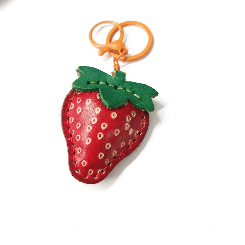 Fruit Genuine Leather Keychain Top Layer Cowhide Strawberry Car Keychain Three-dimensional Exquisite HighendHandmade Bag Pendant