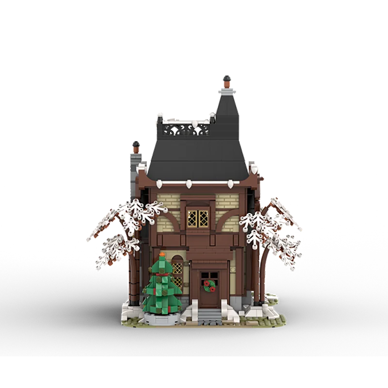 ชุดตัวต่อ MOC สถาปัตยกรรมยุคกลาง 1977 ชิ้น แบบจำลองบ้านหิมะสำหรับเทศกาลคริสต์มาส ของเล่นตัวต่อประกอบเอง DIY ของขวัญวันเกิดสำหรับเด็ก