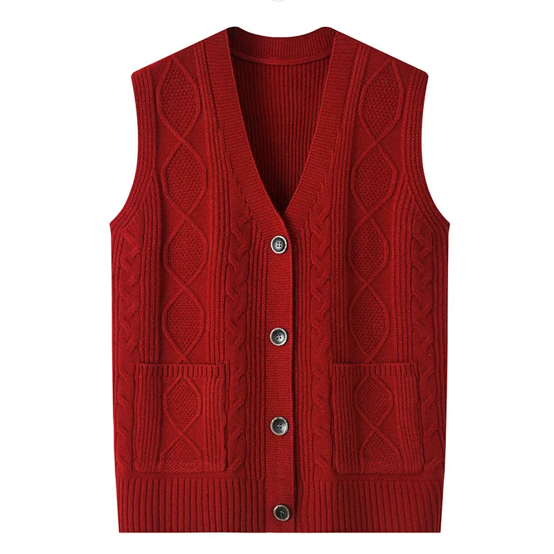 #2917 Knitted Vest Women Single Breasted Short Vintage Sweater Vest Cardigan Sleeveless Vest Coat Femme Middle Aged Solid Color