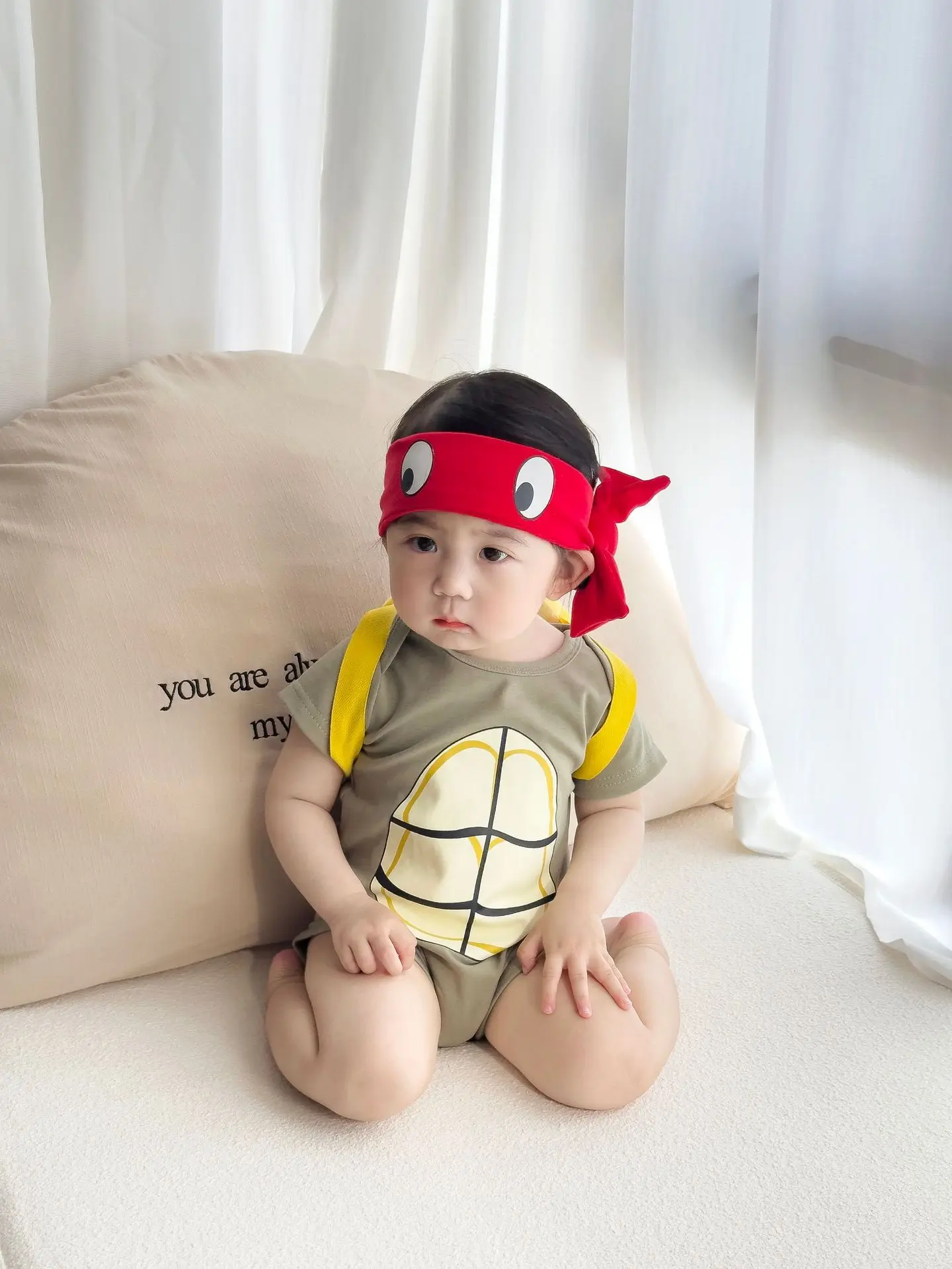 Funny Turtle Korean Baby Onesie Boy Girl Romper Infant Baby Bodysuit Newborn Baby Clothes Cotton Jumpsuits Suit Headband+Backpac