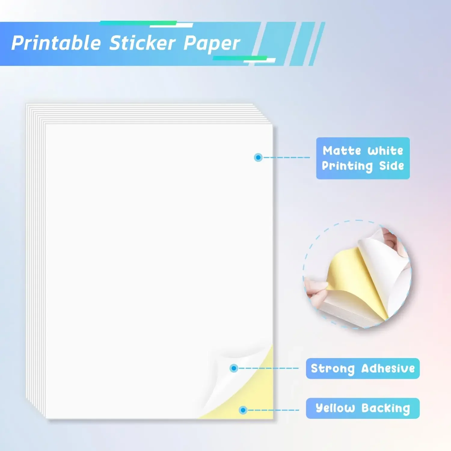 100Sheets Matte White A4 Sticker Paper Strong Adhesive Comaptile With Injet And Laser Printers Cutting Machines For Office Home