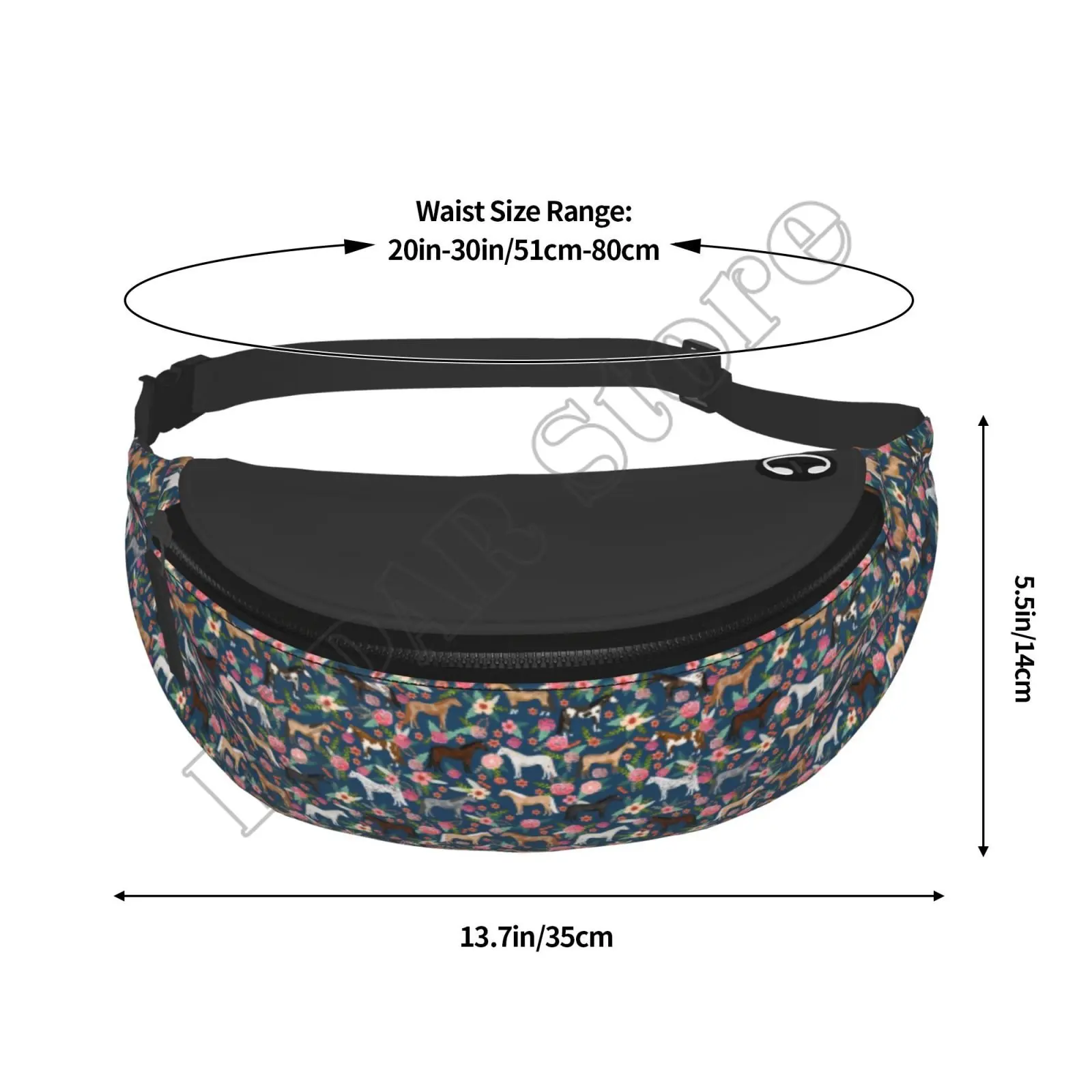 Funny Cute Navy Flower Horses Waist Bag with Headphone Hole Belt Bag Adjustable Sling Pocket Fashion Hip Bum Bag Cycling