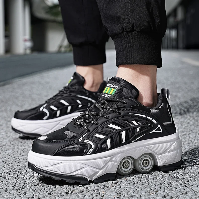 2026 Unisex Roller Skates Large Four-Wheel Retractable Detachable Brake Deformation Shoes Comfort Lace Up Shoes For Kids view 4