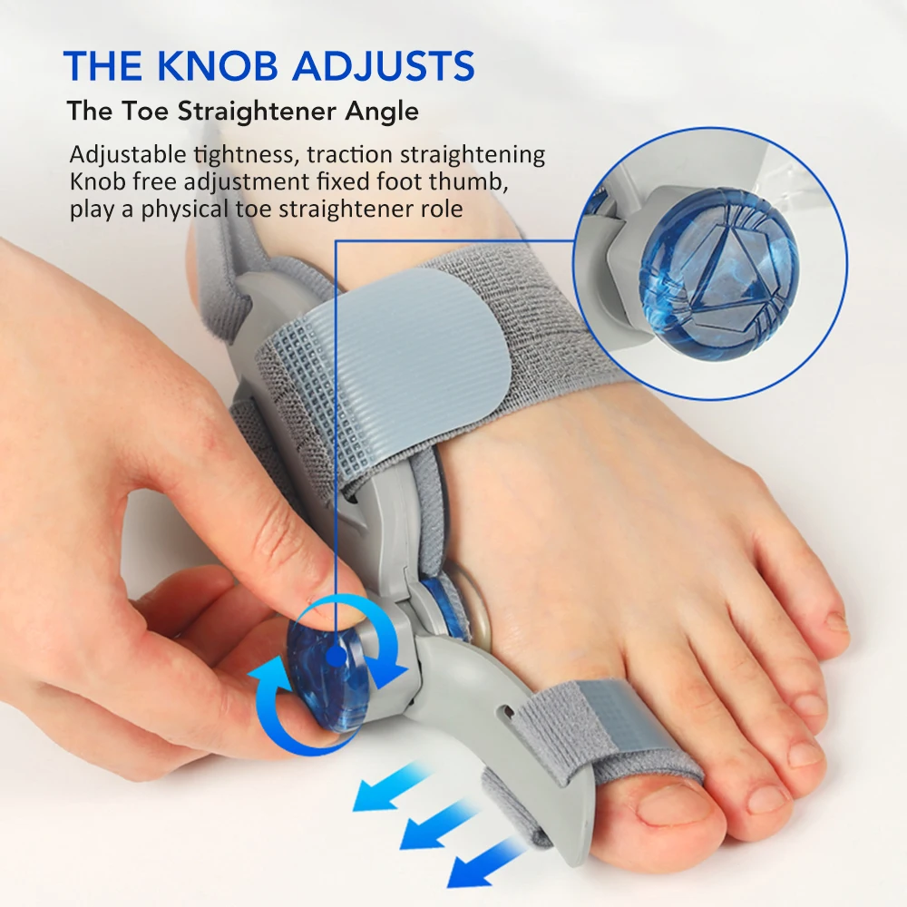 Adjustable Knob Bunion Corrector Hallux Valgus Brace 180° Rotatable Toe Straightener Soft Silicone Pad Breathable Elastic Strap