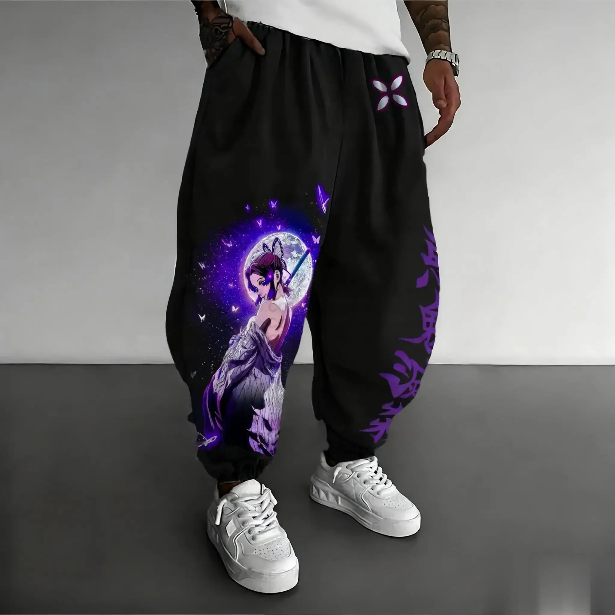 Demônio slayer inosuke anime impresso calças de corrida dos homens y2k vintage streetwear solto calças casuais moletom outono inverno novo