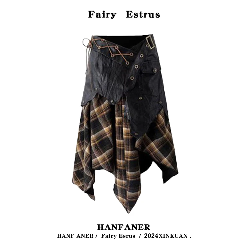 

Y2K Spicy Girl нерегулярная ter Dr женская осенняя новая субкультура панк-дизайн Sense лоскутная юбка юбка миди с высокой талией