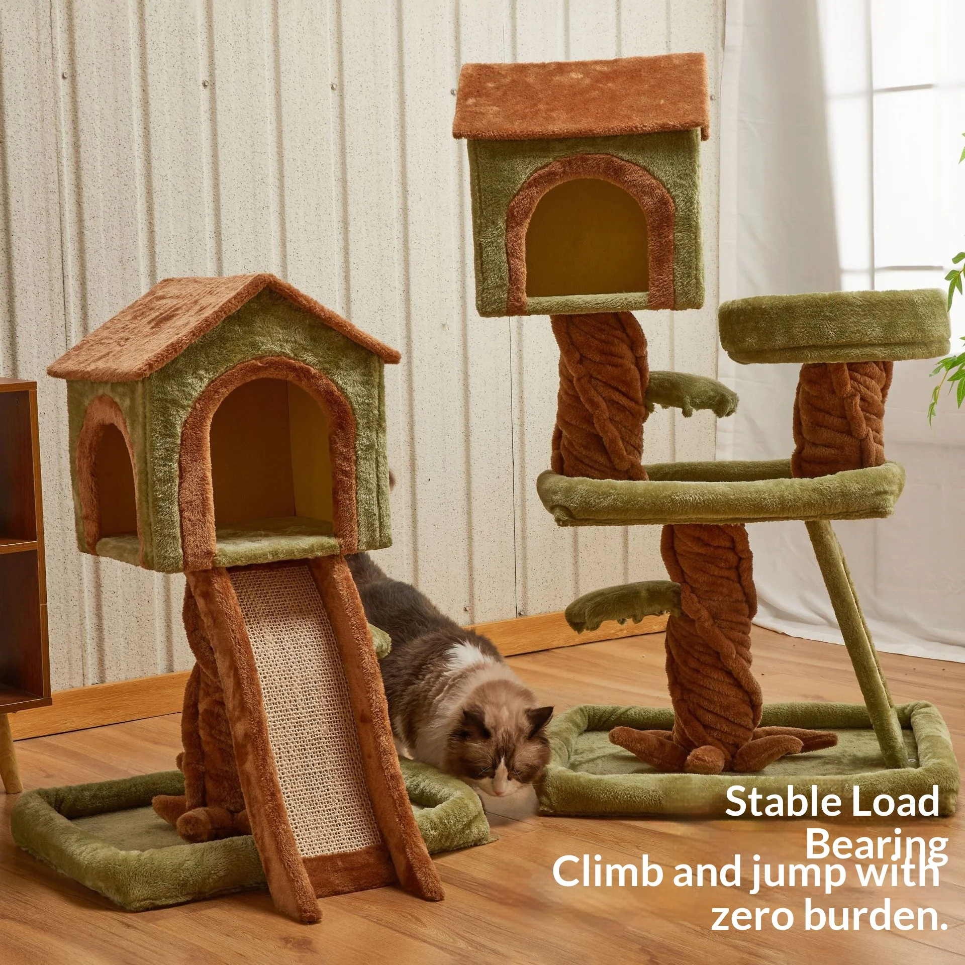 Árbol rascador de madera para gatos con cama y casa suave - imagen 5