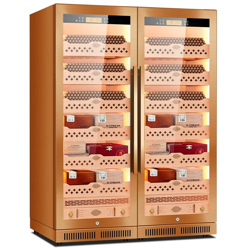 Cigar cabinet cedar wood liner stainless steel large capacity cigar double assembly cabinet