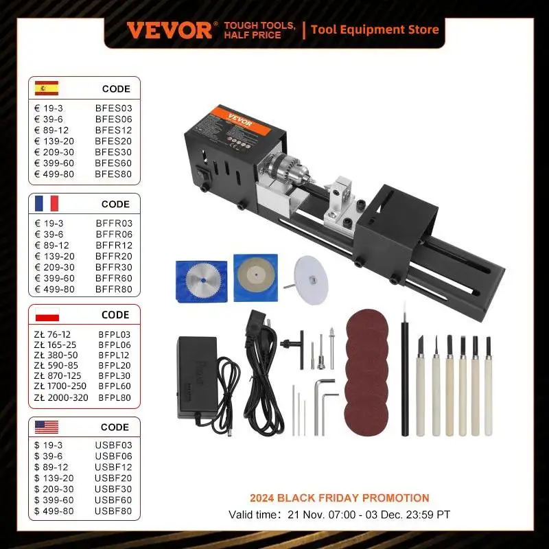 VEVOR-Mini máquina de torno de 7 pulgadas, herramientas de torno de madera, accesorios de fresadora para bricolaje, taladro de madera para carpintería, herramienta rotativa