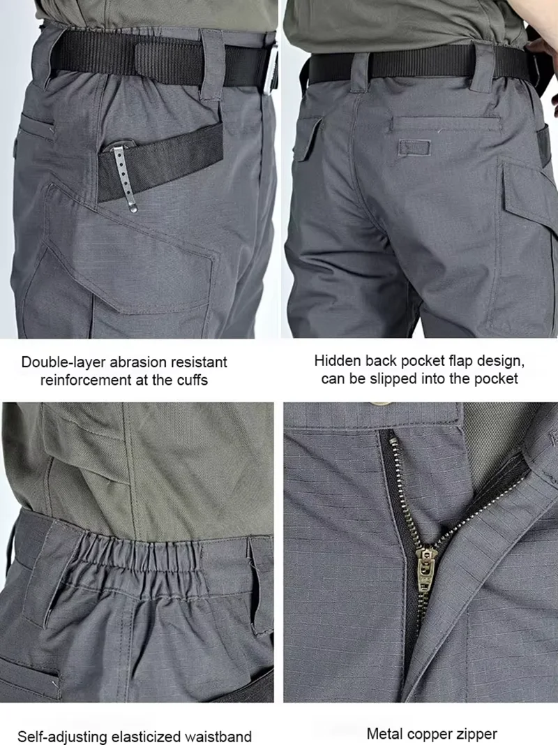 2-1 Stück Herren Taktische Arbeitshosen Outdoor-Trainingshosen Wanderhosen Frühling Herbst Wasserdichte Cargohosen Multitaschen-Arbeitskleidung – Detail 5