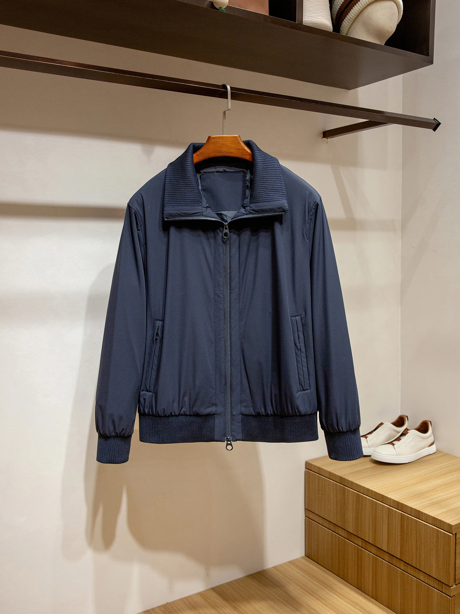 

Italian Vintage Sle Warm Silk Filled Lightweight Casual Faion Collar Cotton Jaet for Men Busin Gentleman Stand Fit