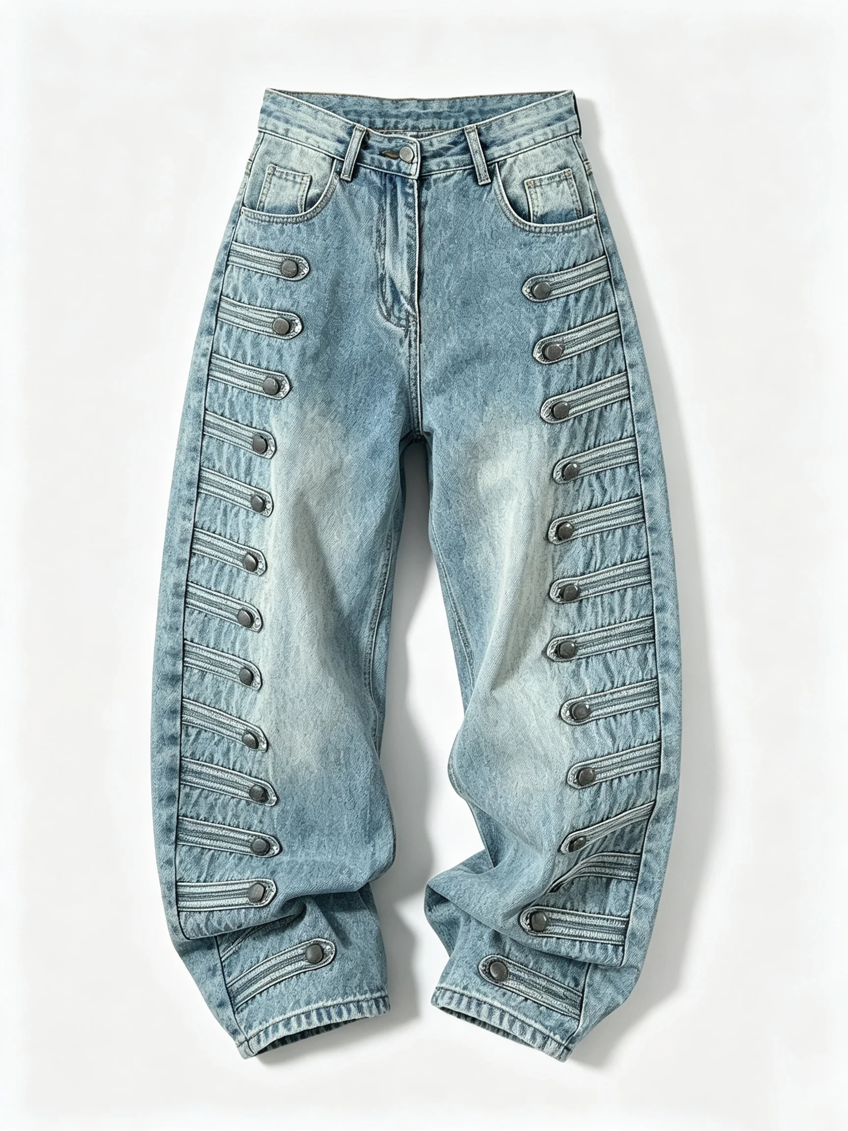 American-style court style women's new model metal-fastened unique design loose wide-leg long pants with metal buckles Y2K Punk