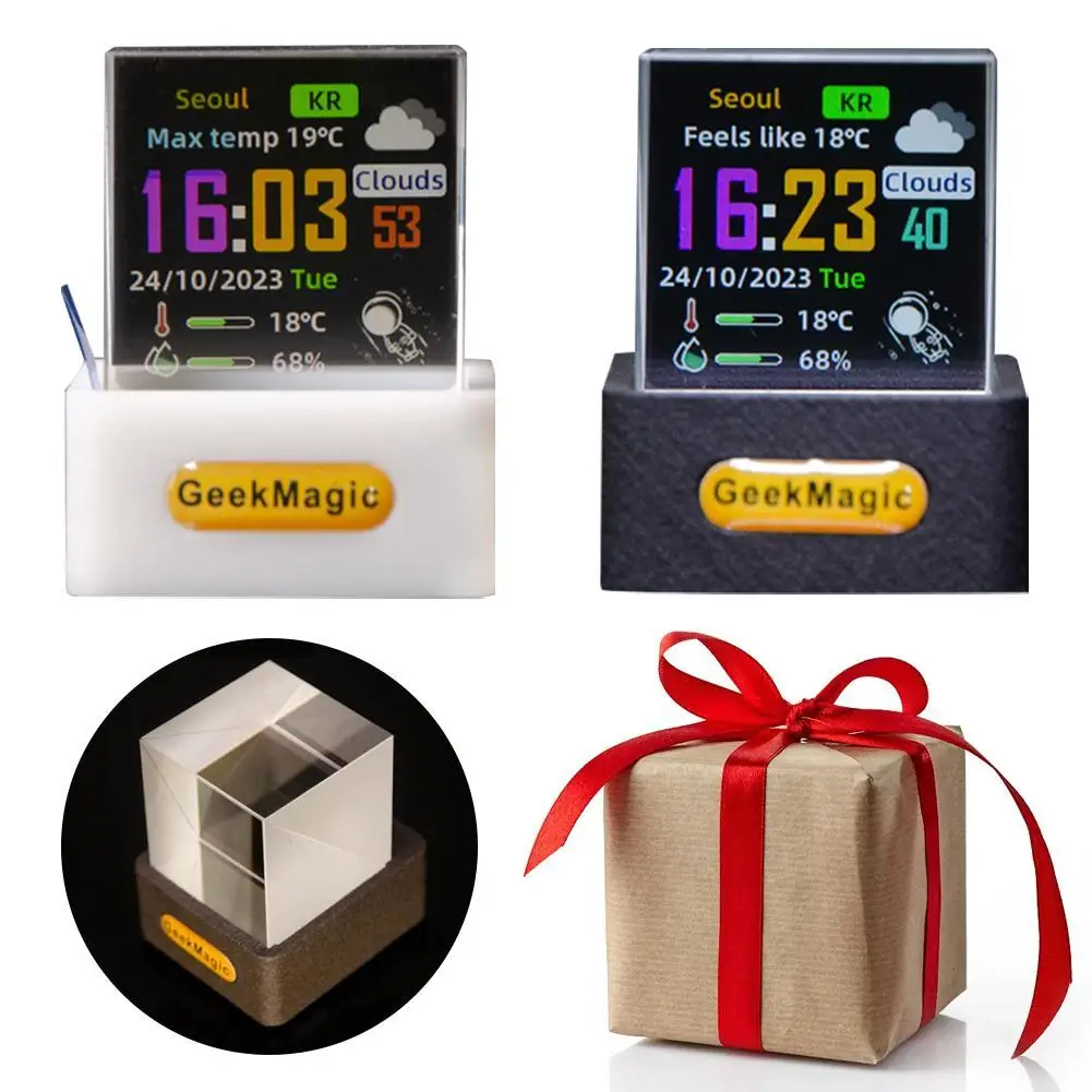 Magic GIFTV Crystal Cube Photo Display Holographic Desktop Smart Weather Station Digital Clock With GIF Animations Album