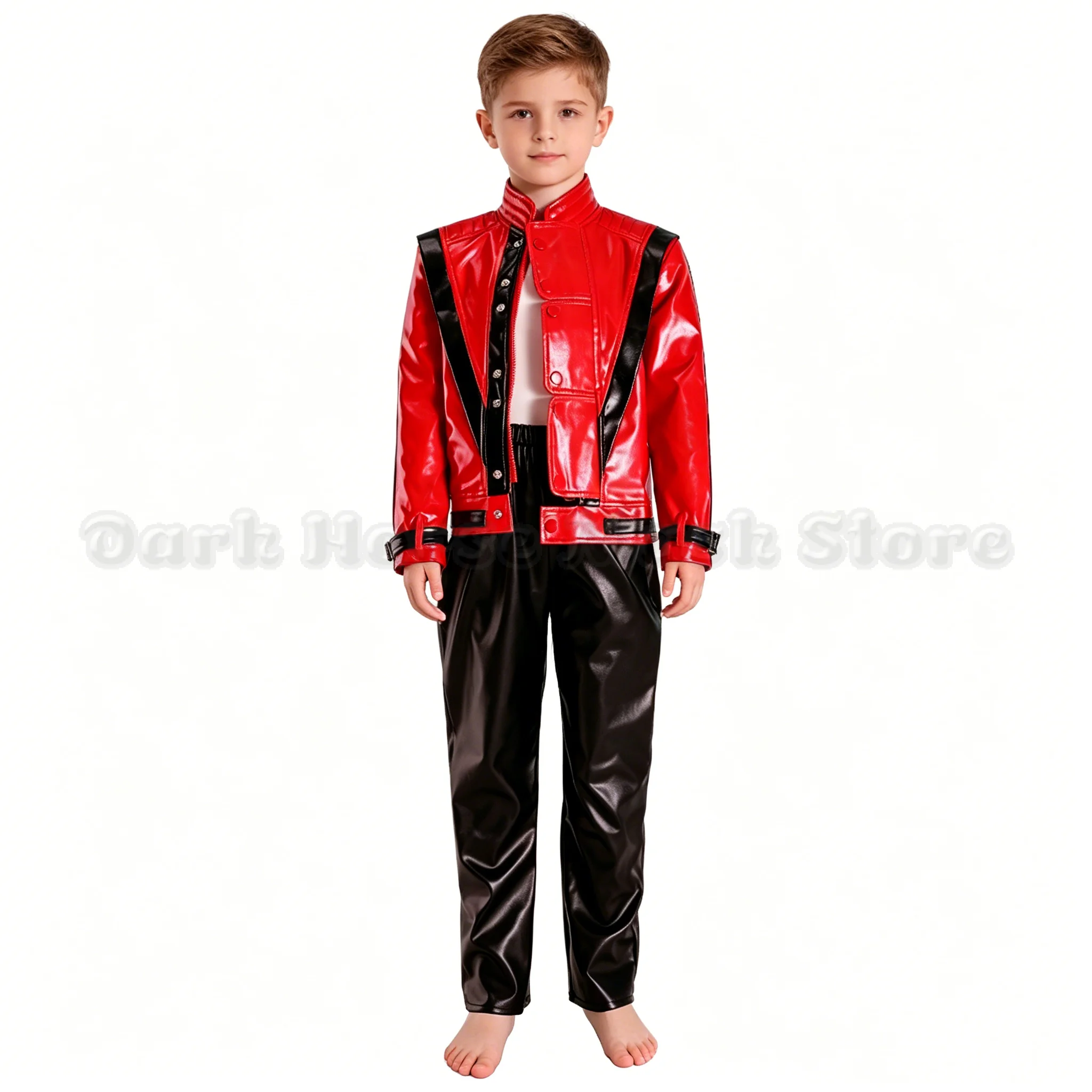 Michael Jackson Thriller Scary Costumes Red Leather Jacket for Women Man youngsters Halloween Carnival Party Cosplay Coat