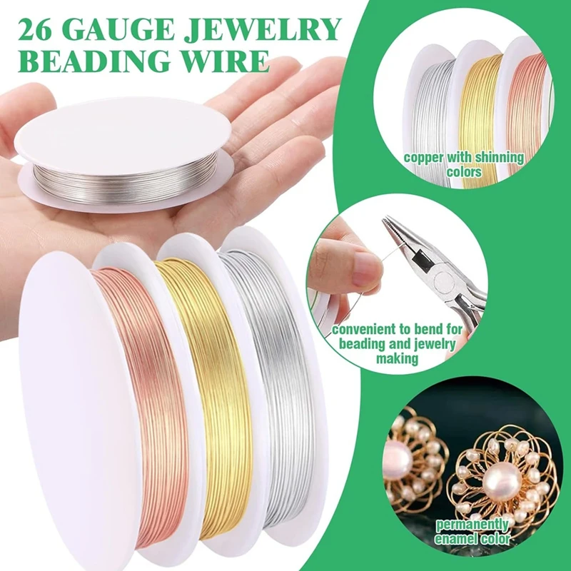 Pince à bijoux avec fil de jauge 26, bracelet élastique, 17 pièces, 0.4mm, 0.5mm, 0.6mm, 0.7mm, 1mm, 0.8mm