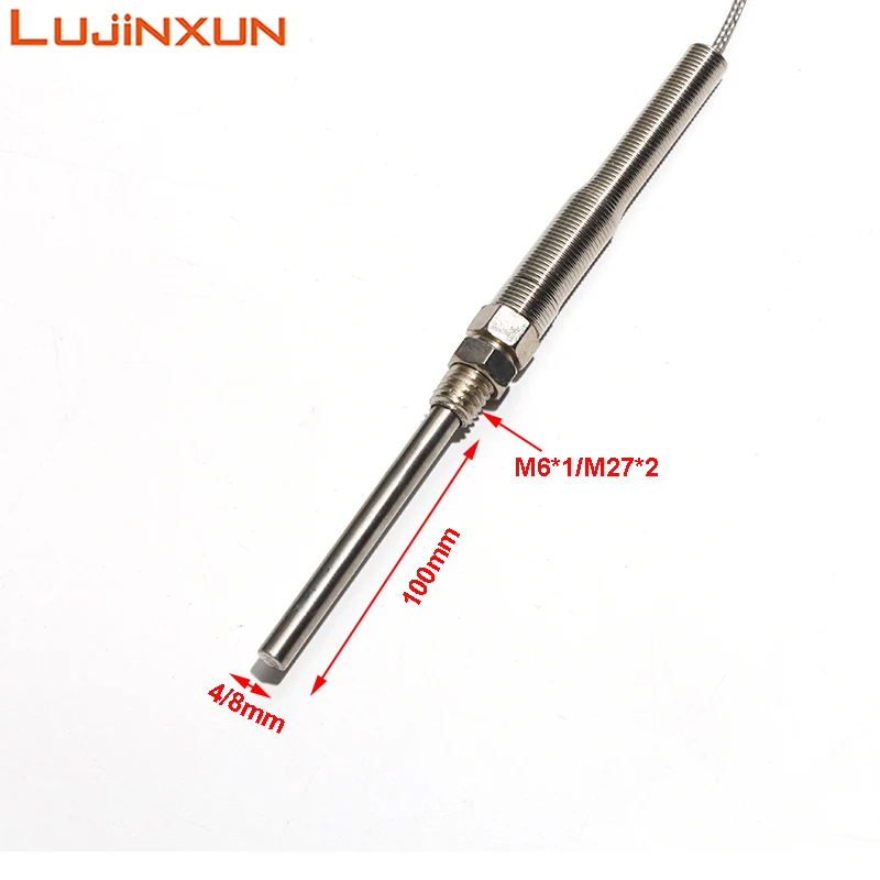 LUJINXUN M6*1mm,M27*2mm Screw Thermocouple Sensor K/J/E-type PT100  Stainless Steel Temperature Probe 4/8x100mm 1pc